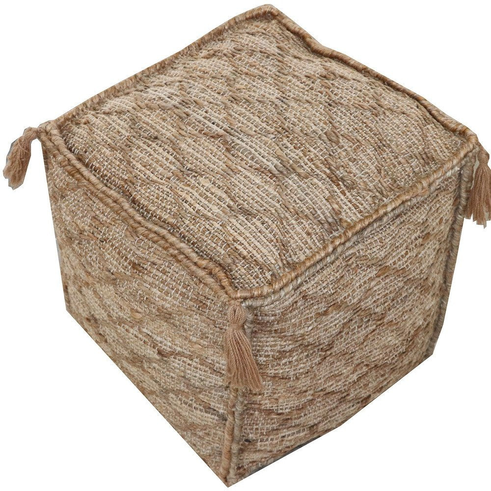 18" Brown Jute Cube Trellis Pouf Ottoman HomeRoots