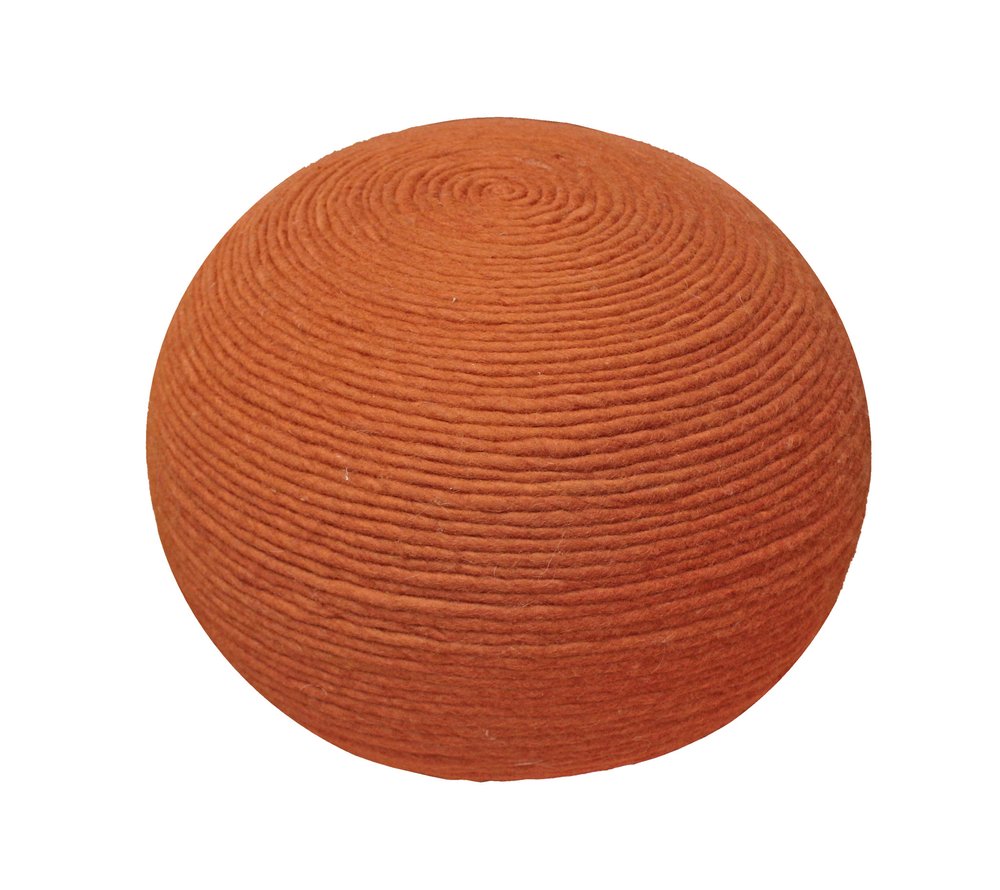 20" Orange Wool Round Ribbed Pouf Ottoman HomeRoots