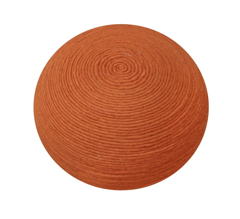 20" Orange Wool Round Ribbed Pouf Ottoman HomeRoots