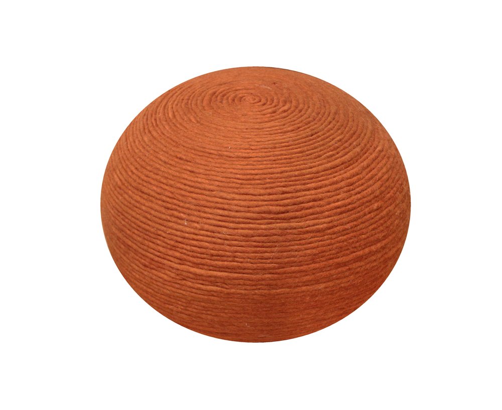 20" Orange Wool Round Ribbed Pouf Ottoman HomeRoots