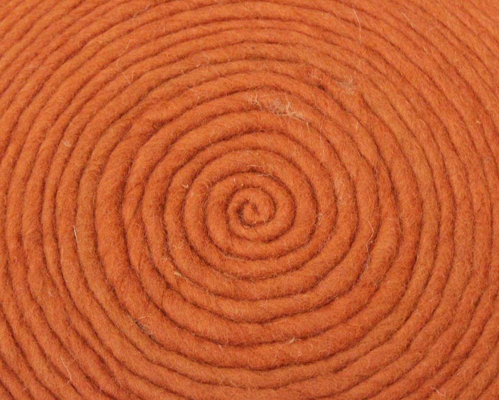 20" Orange Wool Round Ribbed Pouf Ottoman HomeRoots