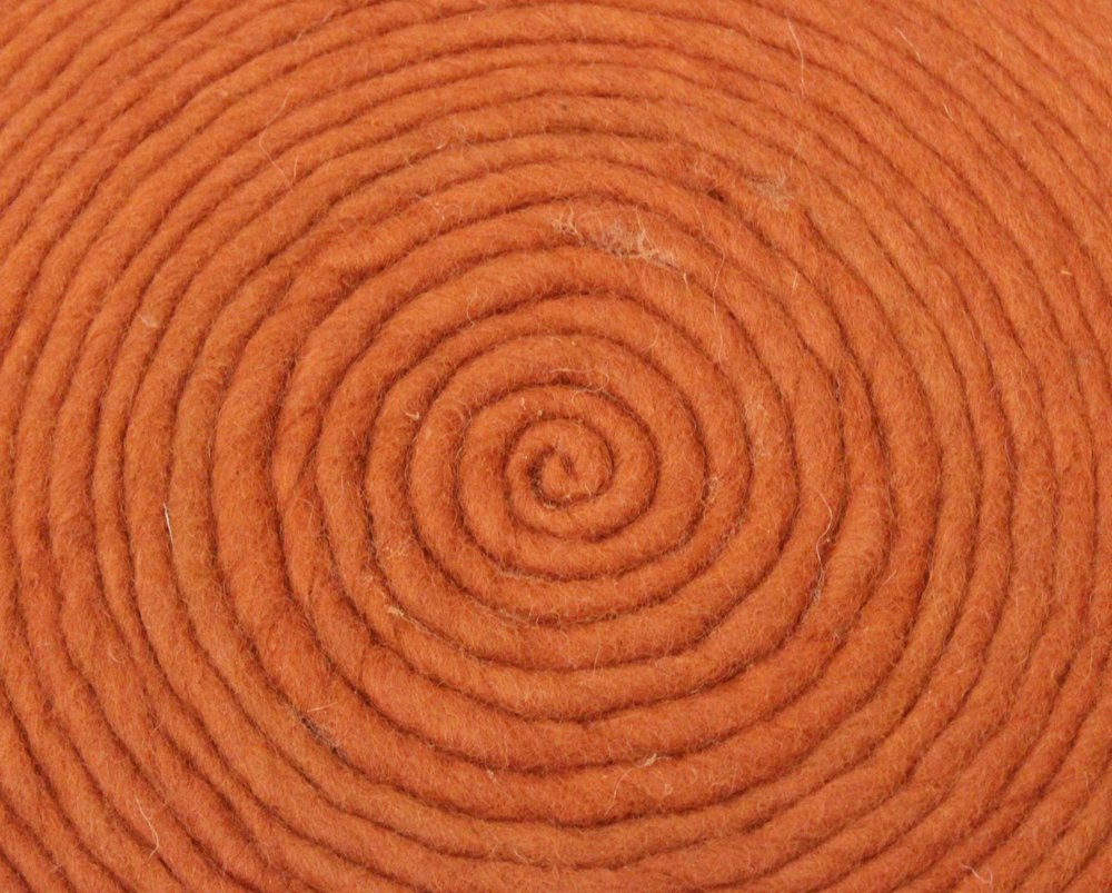 20" Orange Wool Round Ribbed Pouf Ottoman HomeRoots