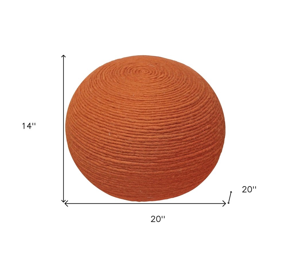20" Orange Wool Round Ribbed Pouf Ottoman HomeRoots