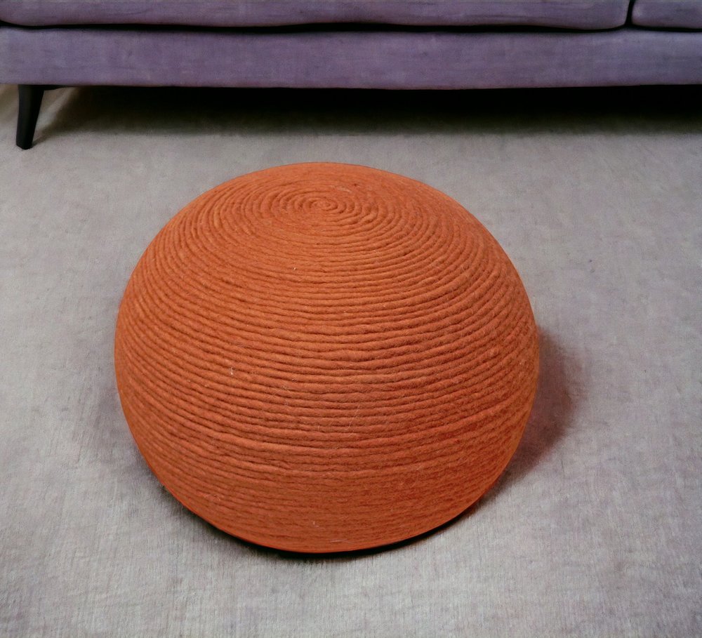 20" Orange Wool Round Ribbed Pouf Ottoman HomeRoots