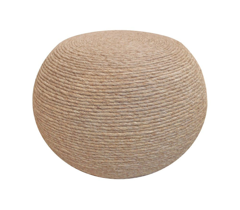 20" Beige Wool Round Ribbed Pouf Ottoman HomeRoots