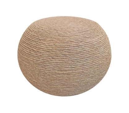 20" Beige Wool Round Ribbed Pouf Ottoman HomeRoots