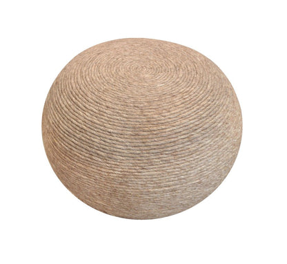 20" Beige Wool Round Ribbed Pouf Ottoman HomeRoots