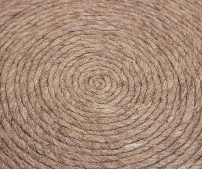 20" Beige Wool Round Ribbed Pouf Ottoman HomeRoots