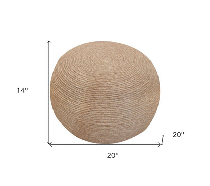 20" Beige Wool Round Ribbed Pouf Ottoman HomeRoots