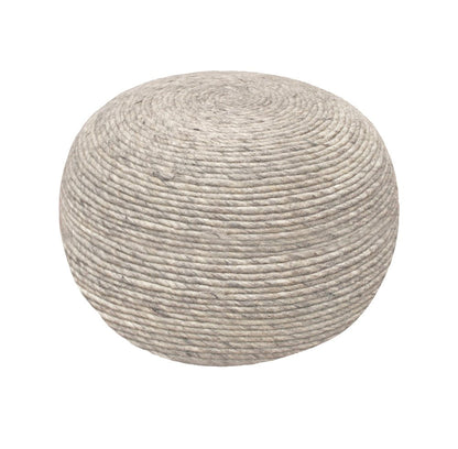 20" Gray Wool Round Ribbed Pouf Ottoman HomeRoots