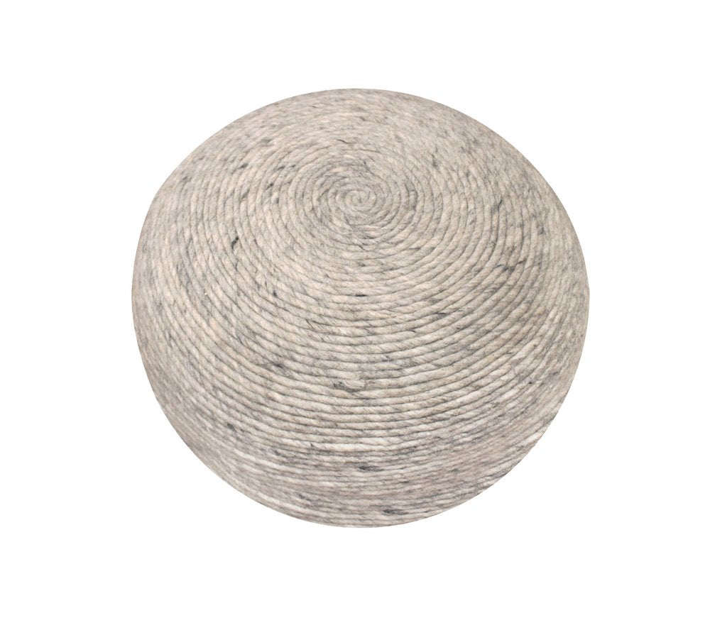 20" Gray Wool Round Ribbed Pouf Ottoman HomeRoots
