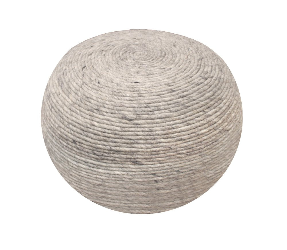 20" Gray Wool Round Ribbed Pouf Ottoman HomeRoots