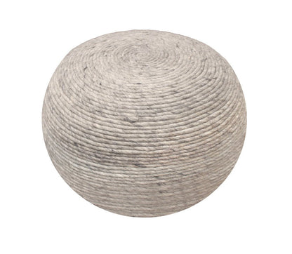 20" Gray Wool Round Ribbed Pouf Ottoman HomeRoots