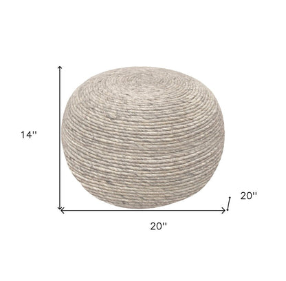 20" Gray Wool Round Ribbed Pouf Ottoman HomeRoots