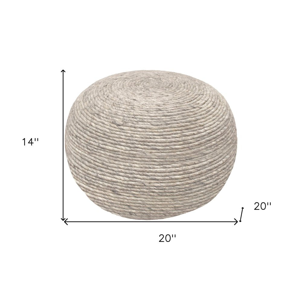 20" Gray Wool Round Ribbed Pouf Ottoman HomeRoots