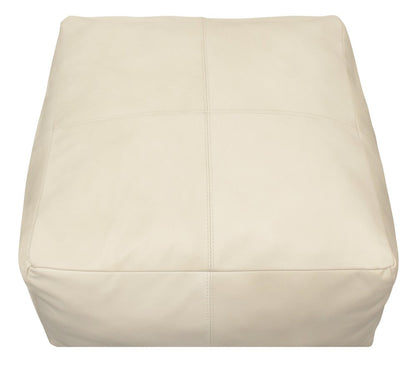 22" Ivory Leather Pouf Ottoman HomeRoots