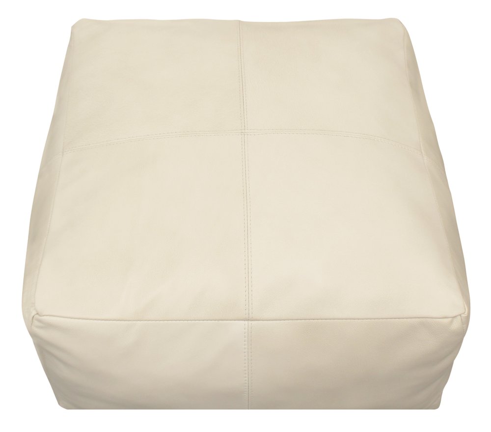 22" Ivory Leather Pouf Ottoman HomeRoots