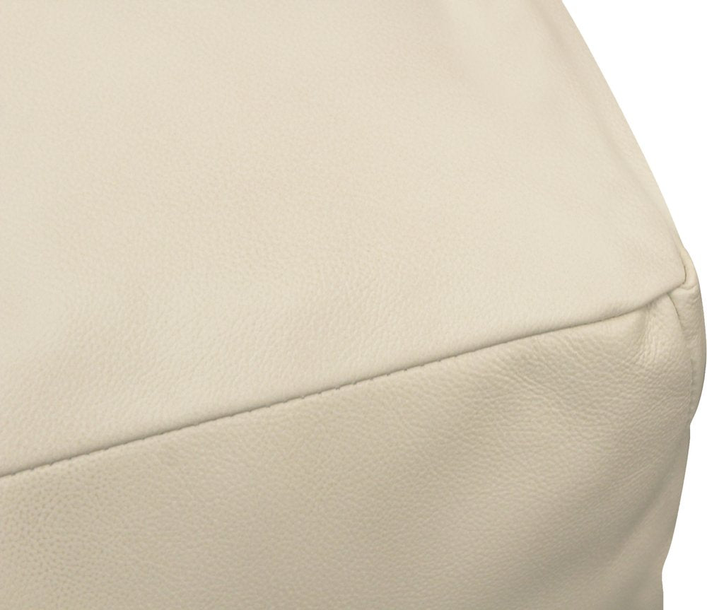 22" Ivory Leather Pouf Ottoman HomeRoots