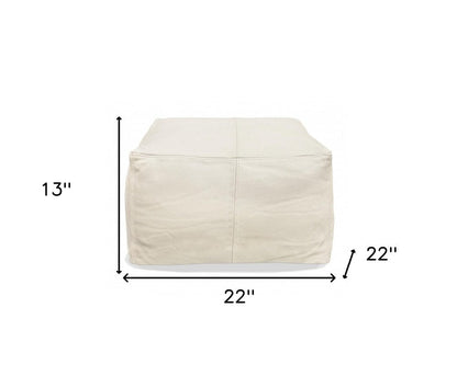 22" Ivory Leather Pouf Ottoman HomeRoots