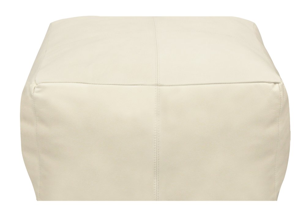 22" Ivory Leather Pouf Ottoman HomeRoots