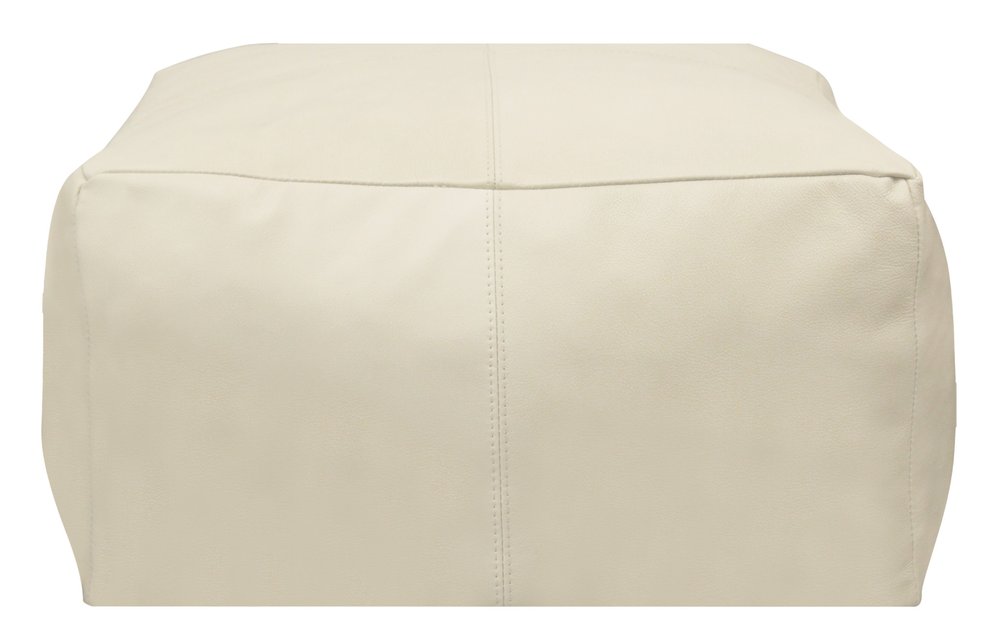 22" Ivory Leather Pouf Ottoman HomeRoots