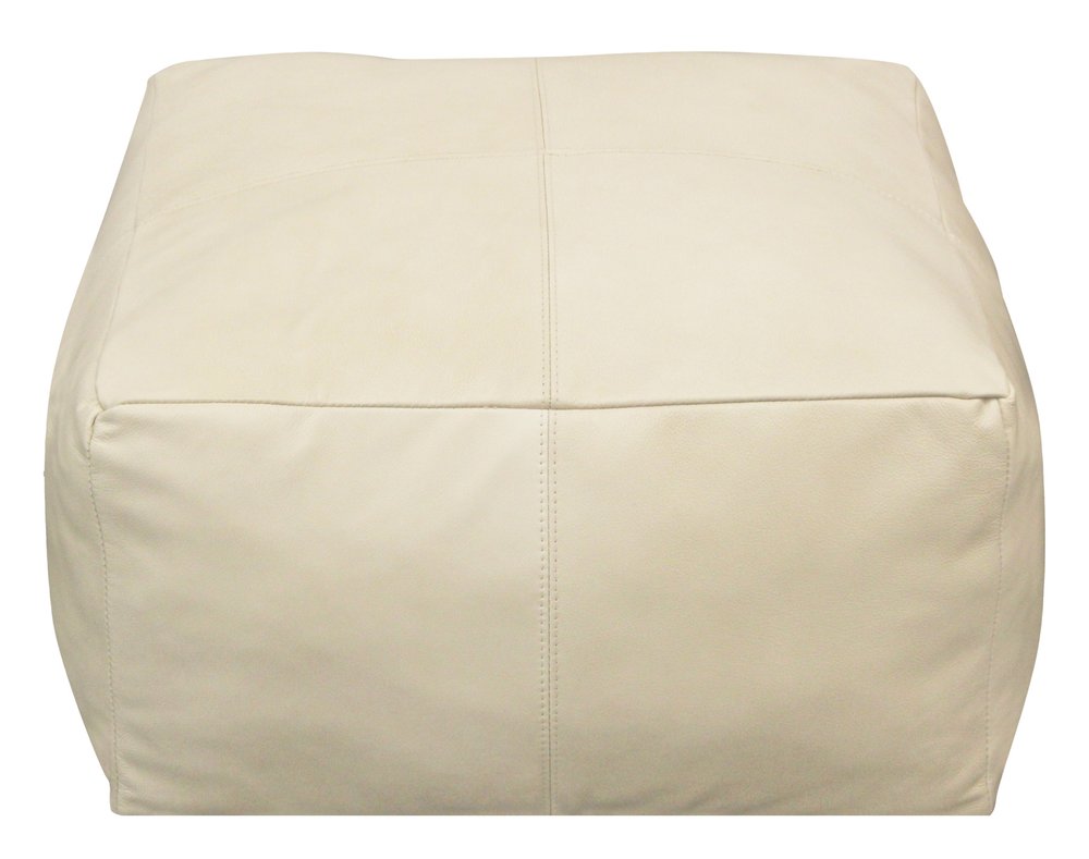 22" Ivory Leather Pouf Ottoman HomeRoots