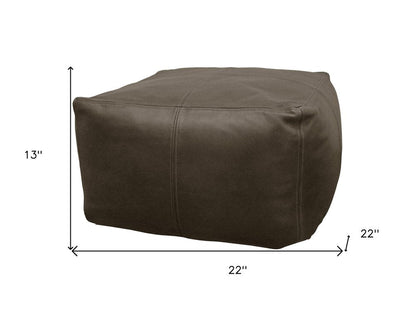 22" Gray Brown Distressed Leather Pouf Ottoman HomeRoots