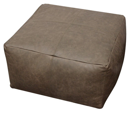 22" Gray Brown Distressed Leather Pouf Ottoman HomeRoots
