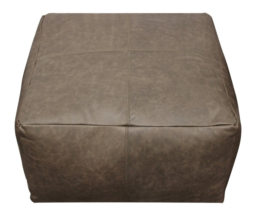 22" Gray Brown Distressed Leather Pouf Ottoman HomeRoots