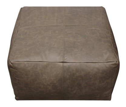22" Gray Brown Distressed Leather Pouf Ottoman HomeRoots