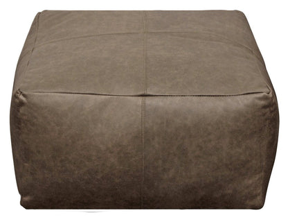 22" Gray Brown Distressed Leather Pouf Ottoman HomeRoots