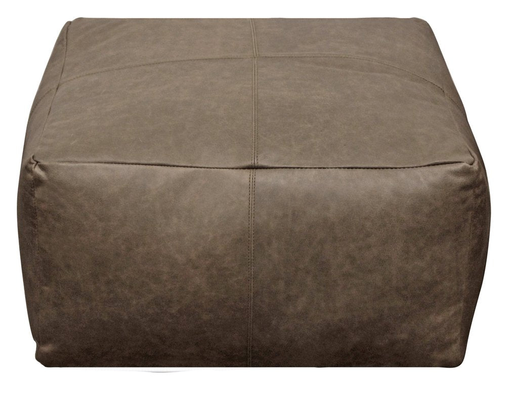 22" Gray Brown Distressed Leather Pouf Ottoman HomeRoots