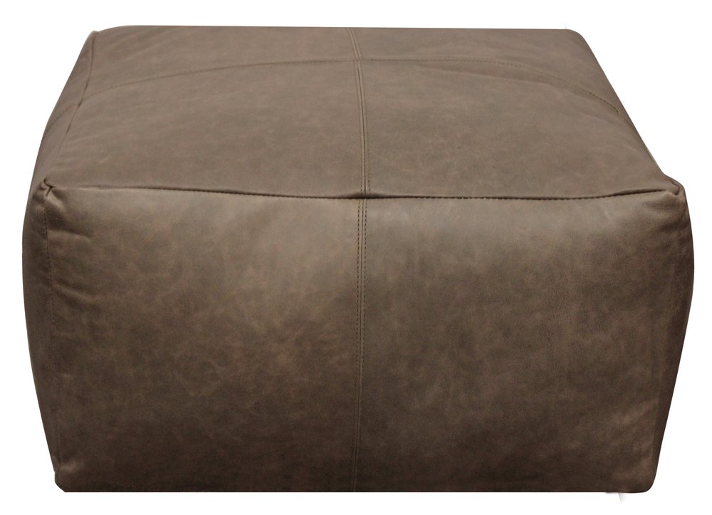 22" Gray Brown Distressed Leather Pouf Ottoman HomeRoots