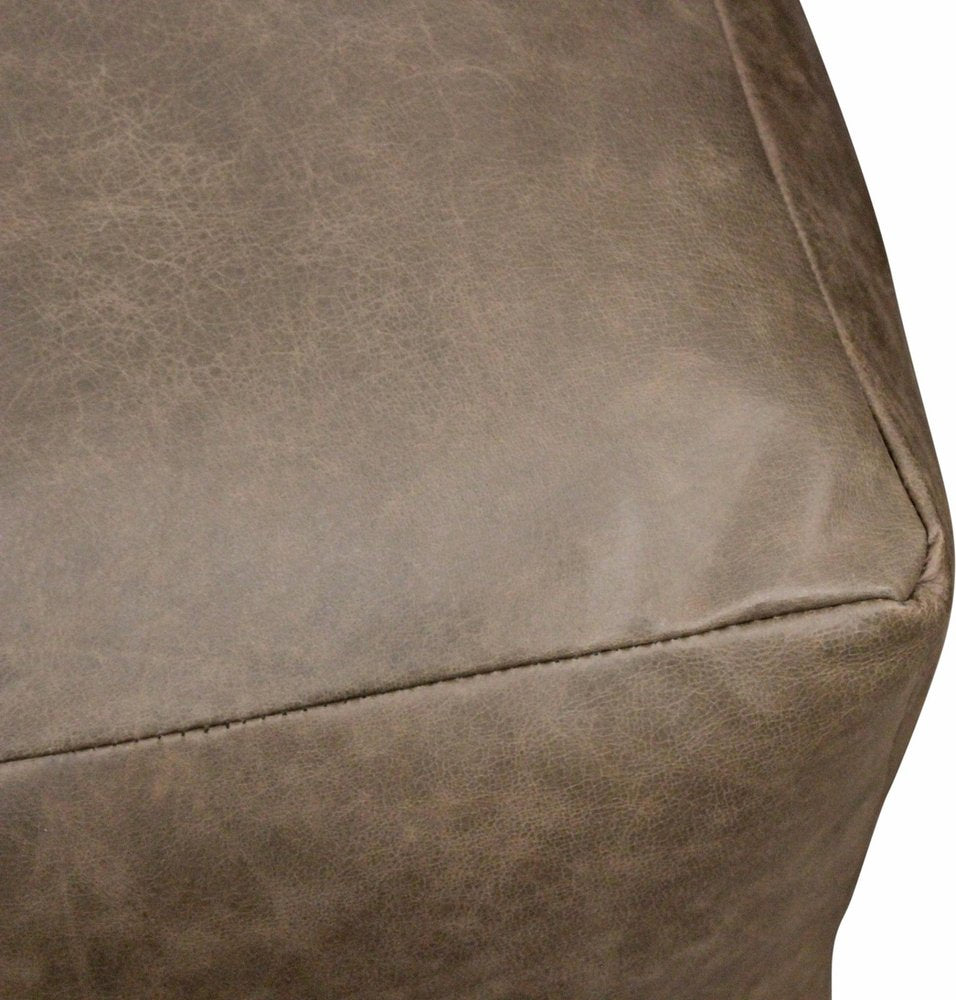 22" Gray Brown Distressed Leather Pouf Ottoman HomeRoots
