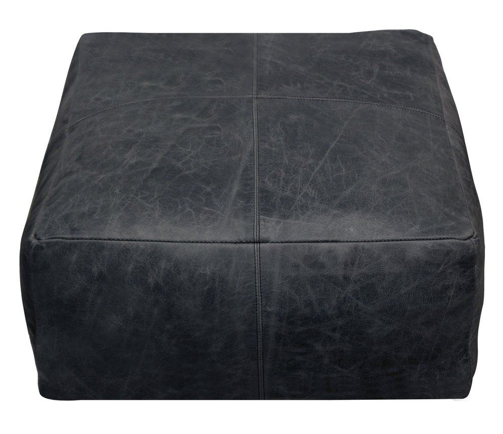 22" Black Distressed Leather Pouf Ottoman HomeRoots