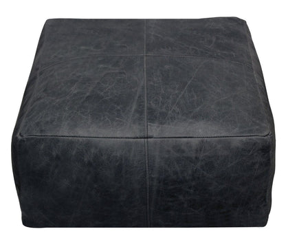 22" Black Distressed Leather Pouf Ottoman HomeRoots