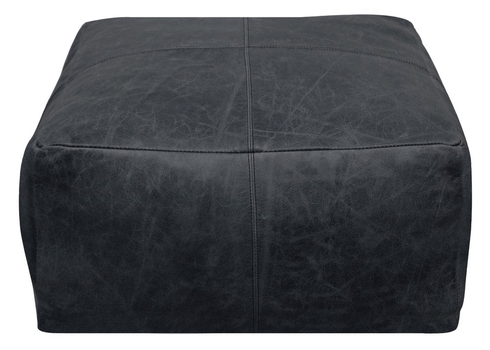 22" Black Distressed Leather Pouf Ottoman HomeRoots