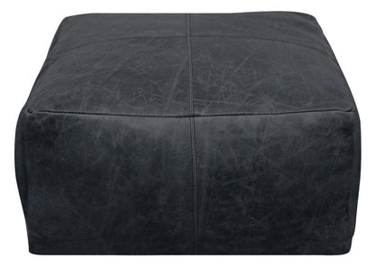 22" Black Distressed Leather Pouf Ottoman HomeRoots