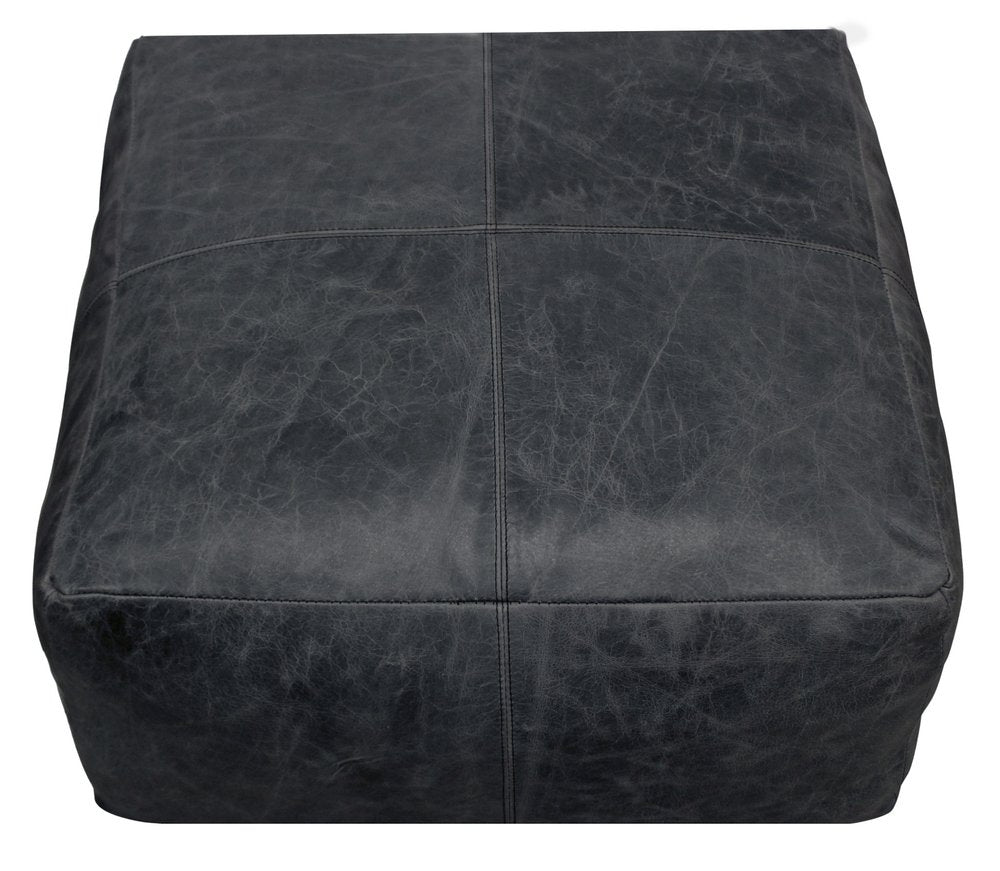 22" Black Distressed Leather Pouf Ottoman HomeRoots