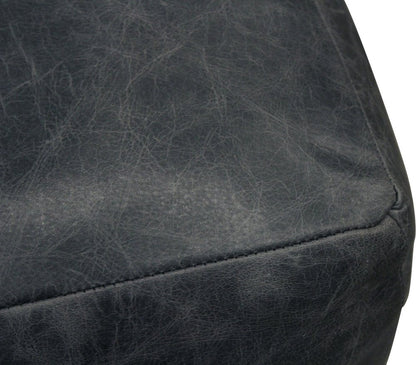 22" Black Distressed Leather Pouf Ottoman HomeRoots