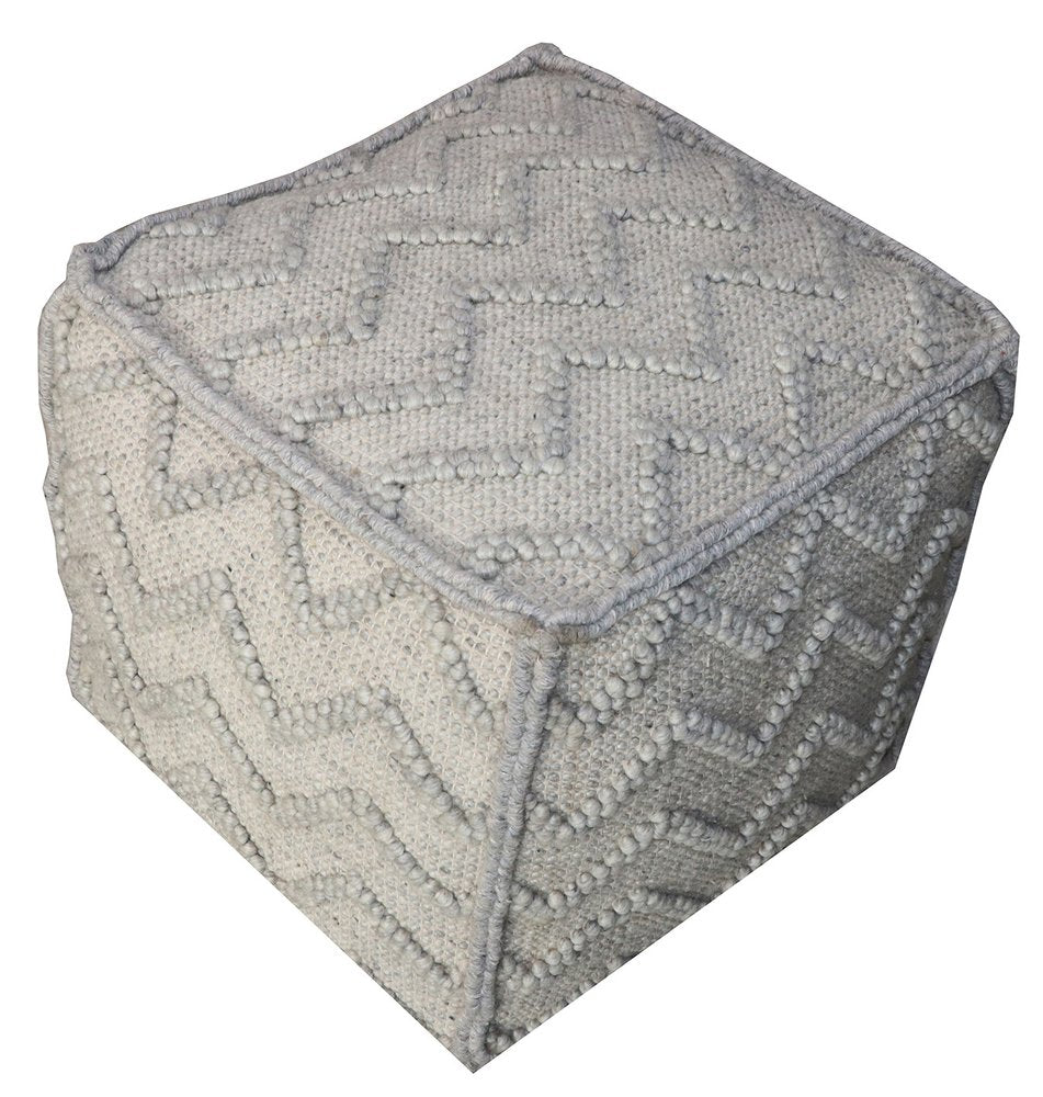 18" Gray Wool Cotton Blend Cube Chevron Pouf Ottoman HomeRoots