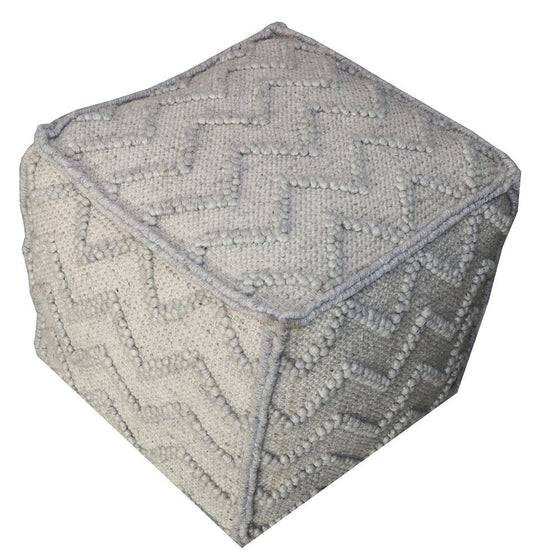 18" Gray Wool Cotton Blend Cube Chevron Pouf Ottoman HomeRoots