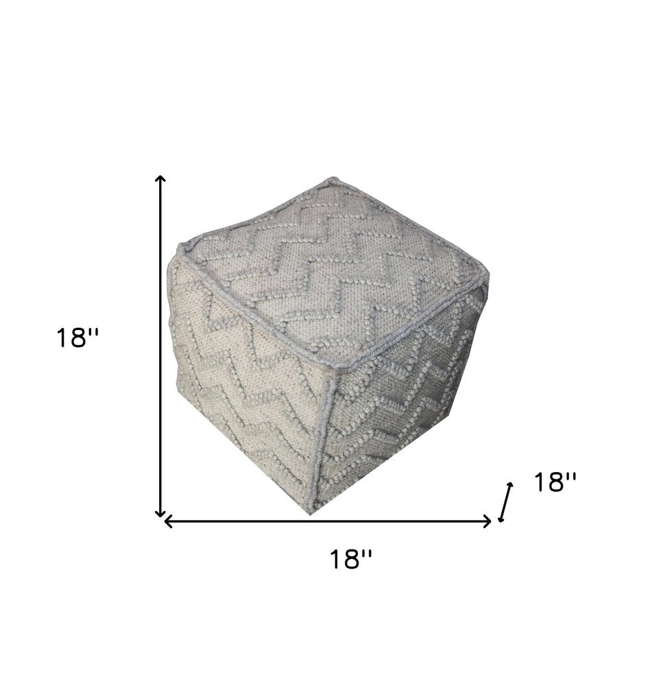 18" Gray Wool Cotton Blend Cube Chevron Pouf Ottoman HomeRoots