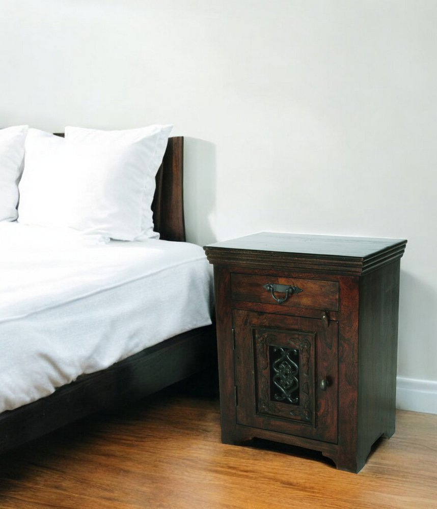 30" Dark Brown Solid Wood One Drawer Nightstand HomeRoots