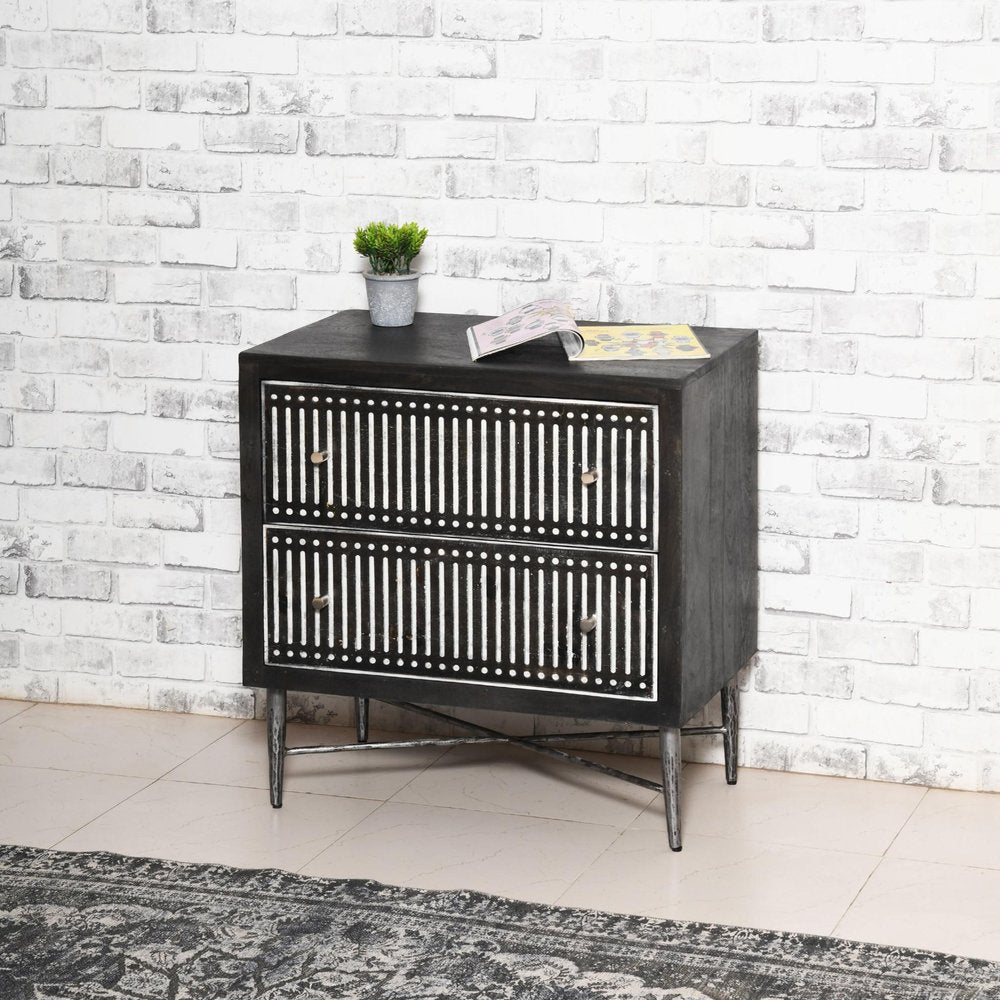 28" Dark Brown Solid Wood Two Drawer Nightstand — view 1