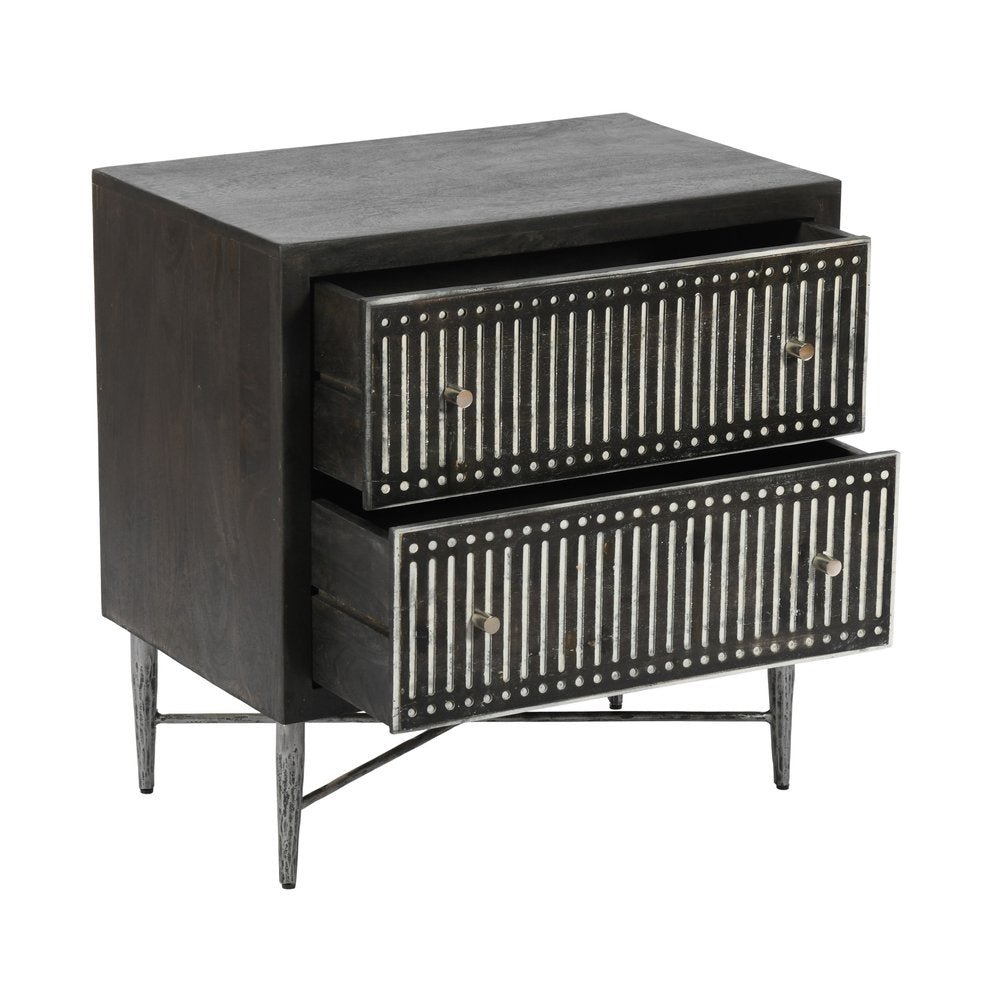 28" Dark Brown Solid Wood Two Drawer Nightstand — view 3
