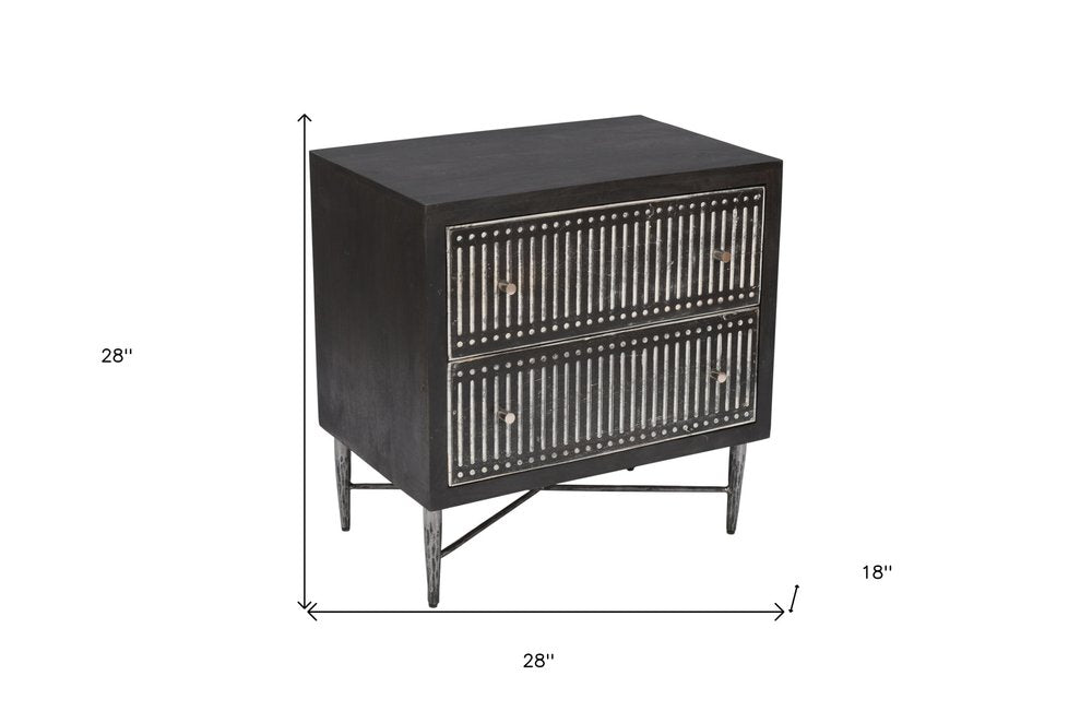 28" Dark Brown Solid Wood Two Drawer Nightstand — view 5