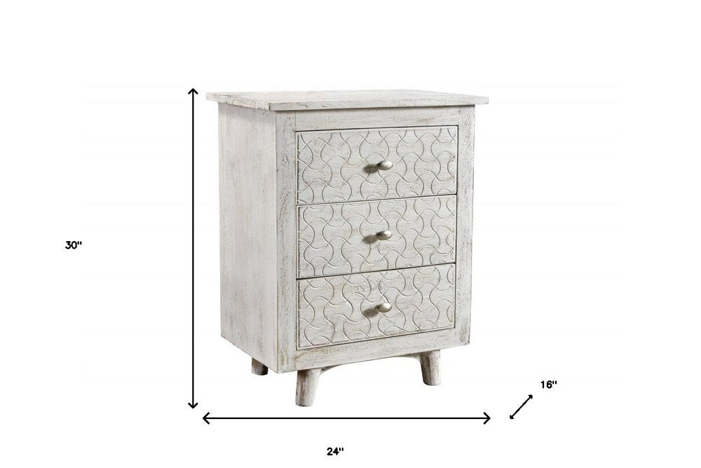 30" White Three Drawer Nightstand HomeRoots
