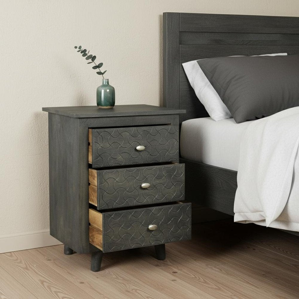 30" Gray Three Drawer Nightstand HomeRoots