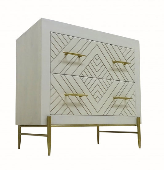 28" White Solid Wood Two Drawer Nightstand HomeRoots